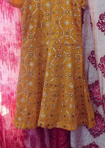 Mustard Mirrorwork Anarkali