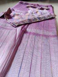 Purple Striped Saree with Blouse