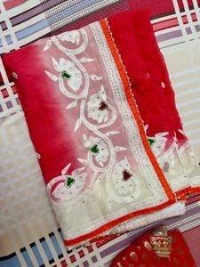 Elegant Red and White Georgette Saree with Floral