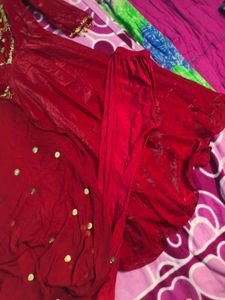 New Trendy Neck Design Frock Party Wear In Red Col