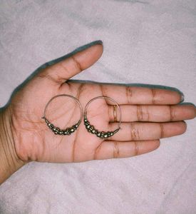 Silver Tone Beaded Hoop Earrings