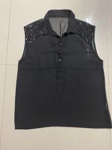 Black Georgette Top- Shoulder Embroidery
