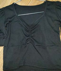 Black Ruched Long Sleeve Top