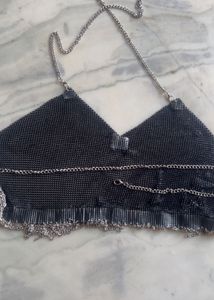 Chainmail sequin backless Top With Fringes
