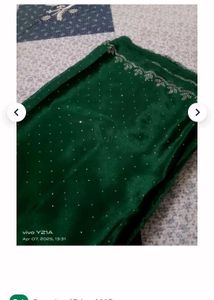 New  Green Saree With Attached Blouse Piece