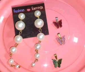 2 earrings set &amp; 3 butterfly Pendan