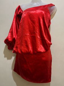 Red One-Shoulder Satin Mini Dress