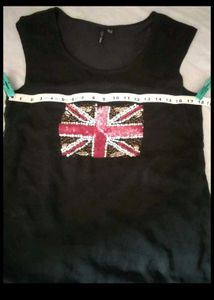 MANGO Union Jack Sequin Top