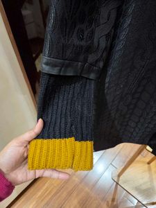 Elegant Black &amp; Gold Patterned Coat