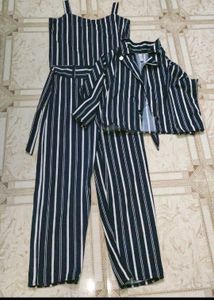 Nagotiable. Navy Blue And White Striped Jumpsuit With Jacket