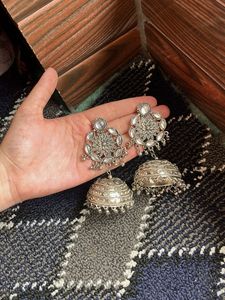 Statement Silver Jhumka Earrings