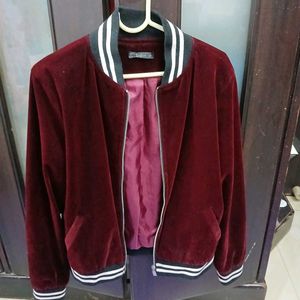 Classic Burgundy Velvet Bomber Jacket