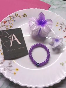 Purple Bead Bracelet &amp; Hair Clips
