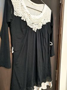 Black &amp; White Stylish Kurti | Soft Net Yoke Design
