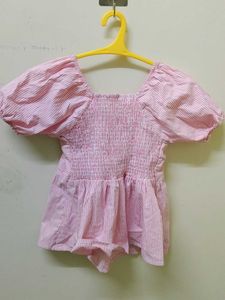 Pink Striped Puff Sleeve Top