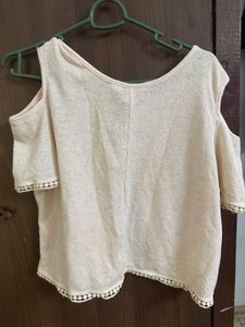 Cute Beige Cold Shoulder Top