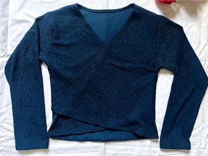 Navy Blue Criss Cross Long Sleeve Top