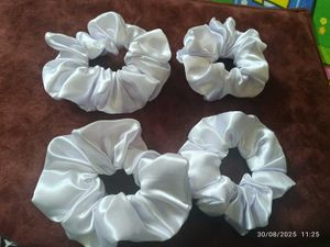 New Handmade White Satin Scrunchie Set Of 4