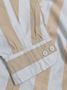 Striped Beige &amp; White Button-Down Shirt