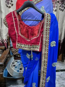 Blue Embroidered Saree with Blouse