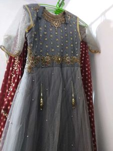 Elegant Grey &amp; Gold Ethnic Gown