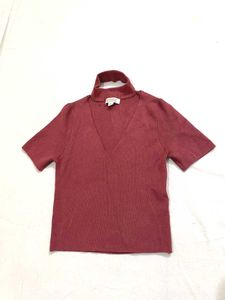 Women Burgundy V Neck Crop Top Sweater