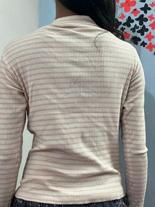 Cute Pink Stripped Full Sleeve Top