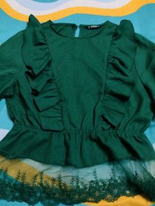 Green Ruffle Detail Top