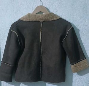 faux suede aviator jacket with sherpa lining
