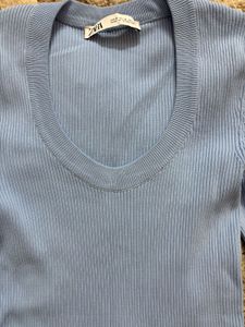 Zara Blue Ribbed Top
