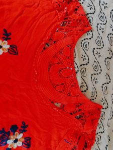 Red Floral Embroidered Top