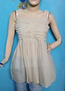 Beige Sleeveless Mini Dress