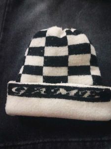 Black And White Checkered Woolen Beanie