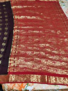 Brown And Red Crepe Silk Saree