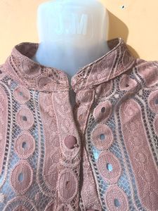 Stylish Mauve Lace Longline Shrug