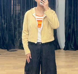 Beige Cropped Hoodie.