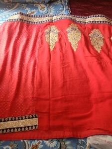 Red &amp; Gold Embroidered Saree