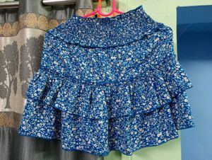 Blue Floral Tiered Mini Skirt