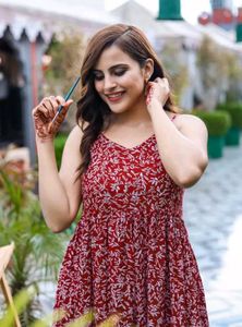 Maroon Printed Dress