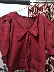 Maroon Tie Neck Top