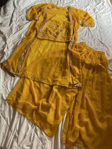 yellow 3 piece set (blouse, palazzo, shrug)