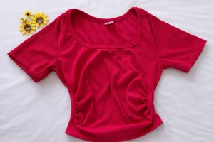 pink Ribbed Square Neck Top