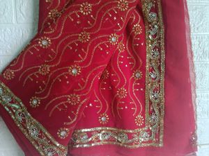 Red Embellished Dress Material