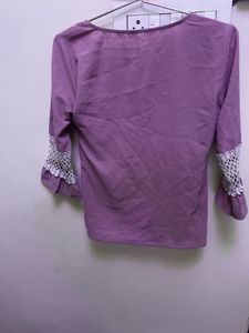 Lavender Top with White Lace Detail