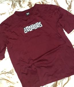 Down Shoulder Back Print Maroon tshirt