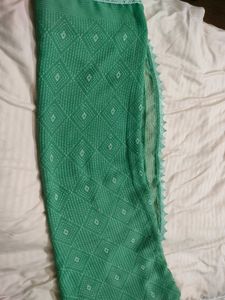 Beautiful Batik Chikankari Print Saree Pista Color
