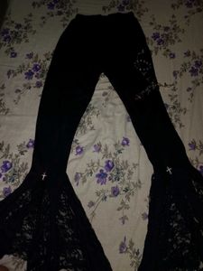 Black Gothic Lace Flared Pants