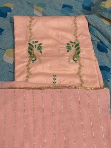 Peach Punjabi Suit febric With Heavy Dupatta