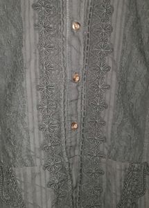 Grey Striped Cotton Embroidered Tunic🌚