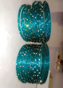 Teal Glass Bangles - Set of 12